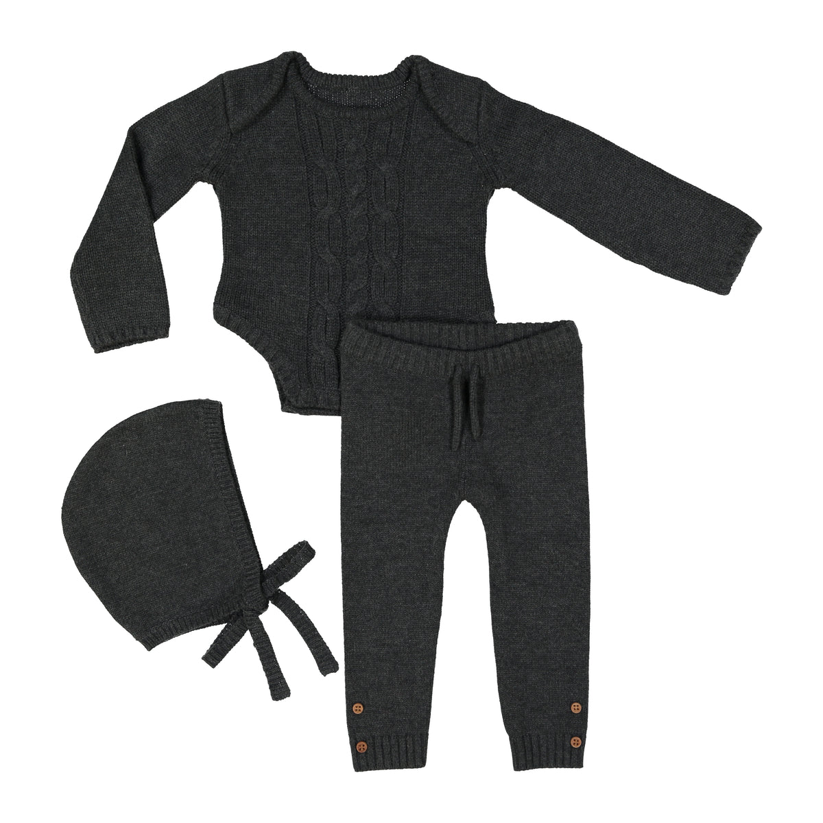 Cable Knit Set Charcoal Grey FINAL SALE TeelaNYC