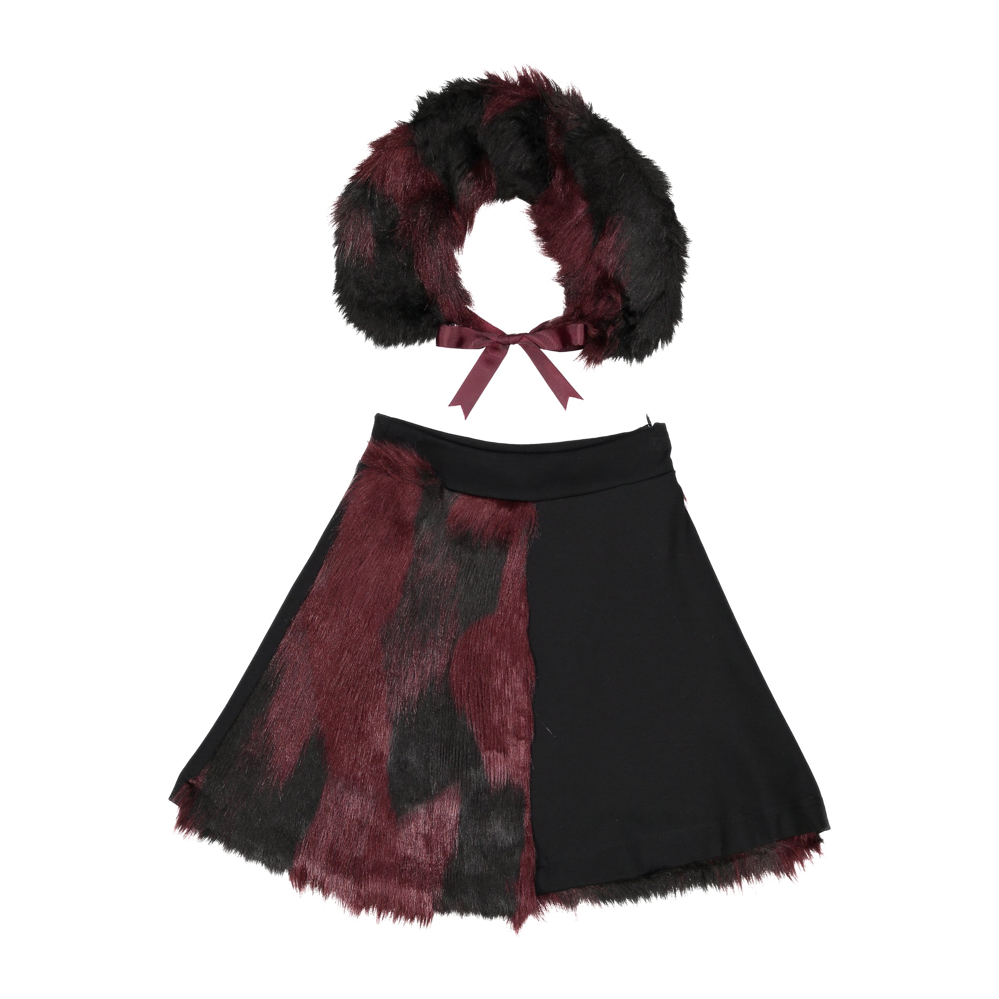 ROSE Half Fur Skirt with Collar - Merlot/Black - FINAL SALE – TeelaNYC