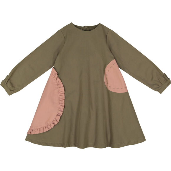 AVA Circle Patch Swing Dress - olive/toffee - FINAL SALE