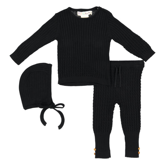 BABY Cable Knit 3 Piece Set - Black - FINAL SALE