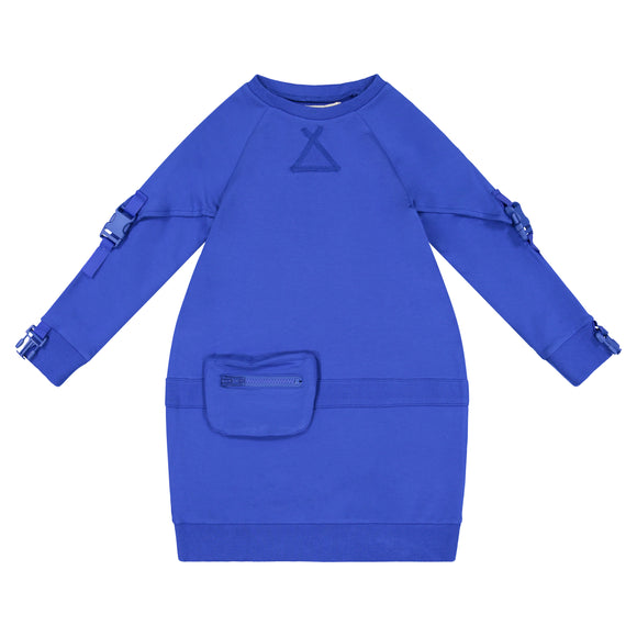 SOLID Buckle Sleeve Bubble Pouch Dress - Royal Blue - FINAL SALE