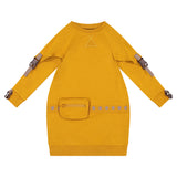 SOLID Buckle Sleeve Bubble Pouch Dress - Mustard - FINAL SALE