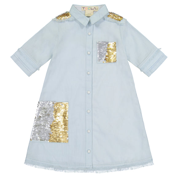 DENIM SHIRT Dress - Gold/Silver - FINAL SALE