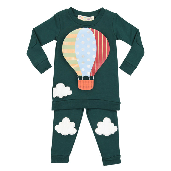 Hot Air Balloon Pajamas - 2 piece set - HUNTER GREEN - FINAL SALE
