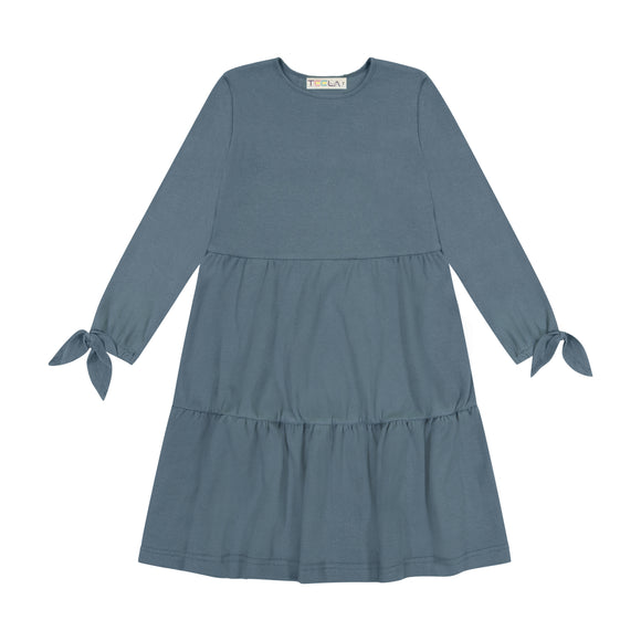 Rib Tiered Tie Dress - Teal - size up