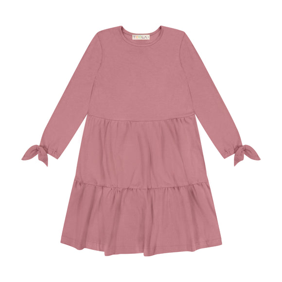 Rib Tiered Tie Dress - Rose - size up