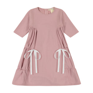 SOLID gathered tiered tie dress - DUSTY ROSE - runs SMALL size up