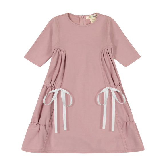SOLID gathered tiered tie dress - DUSTY ROSE - runs SMALL size up