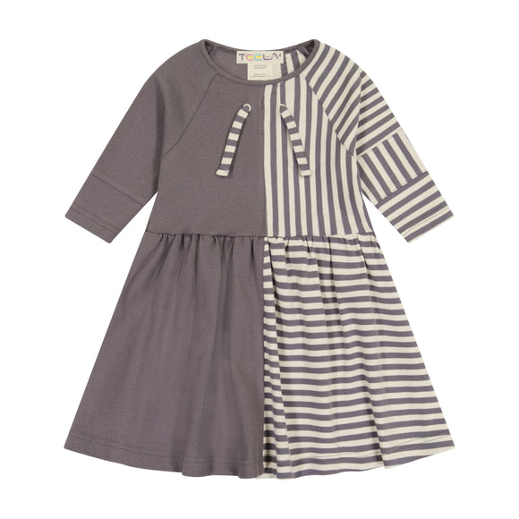 Rib Stripe Girl's Dress - grey