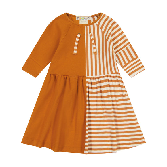 Rib Stripe Girl's Dress - cinnamon
