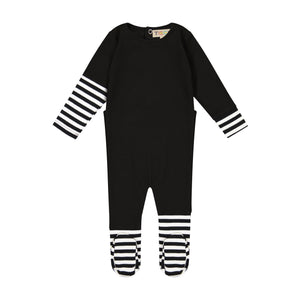 Rib Stripe Baby Footies - black