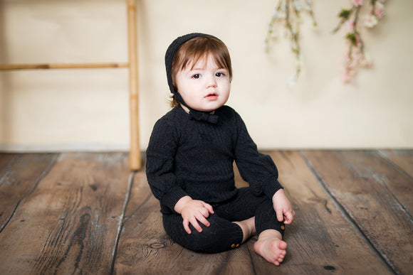 BABY Cable Knit Set - CHARCOAL