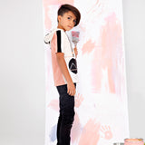 GEOMETRIC boy's drawstrings tshirt - mauve/neutral