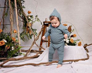 Cable Knit Pom Pom Baby Boy Set - ROBIN BLUE