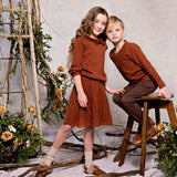 2 pc cable knit pom pom set - CINNAMON