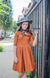 Rust Orange Circle Dress with Fur Collar