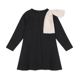 Oversized Bow Kick Pleat Dress - Black - FINAL SALE