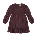 Smock DOTTED Puff Sleeve Dress - PLUM