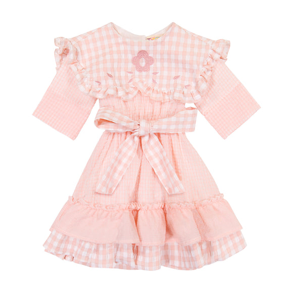 Fit and Flare Layered Dress - PINK GINGHAM - runs a little small size up