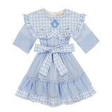 Fit and Flare Layered Dress - BLUE GINGHAM - runs a little small size up