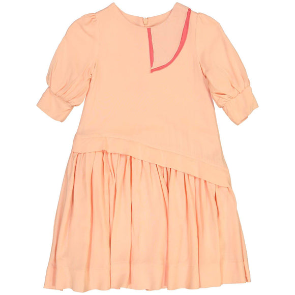 Teela Girls' CLOE Asymmetrical Peach Solid Waist Dress