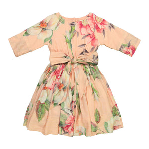 Teela Girls' LEAH Fit and Flare Peach Floral Dress