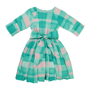 Teela Girls' LEAH Fit and Flare Robin Blue Gingham Dress