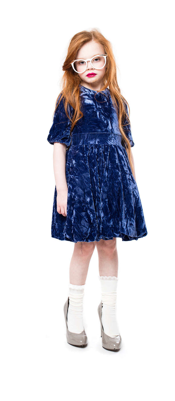 Teela Navy Crushed Velvet Dress - Young Timers Boutique
