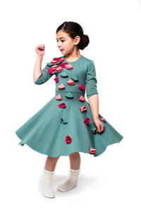 Teela Sea Grenn Flower Applique Circle Dress - Young Timers Boutique

