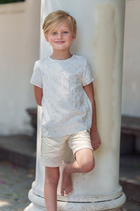 Boy's Curved Shirt - white/gold - runs very very small size up 1-2 sizes